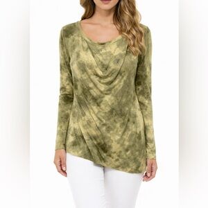 Simply Vera Vera Wang Olive Green Tie-Dye Draped Cowl Neck Top
